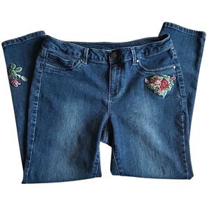 WorkShop Republic Floral Embroidered Skinny Jeans Size 8 Boho Stretch Denim